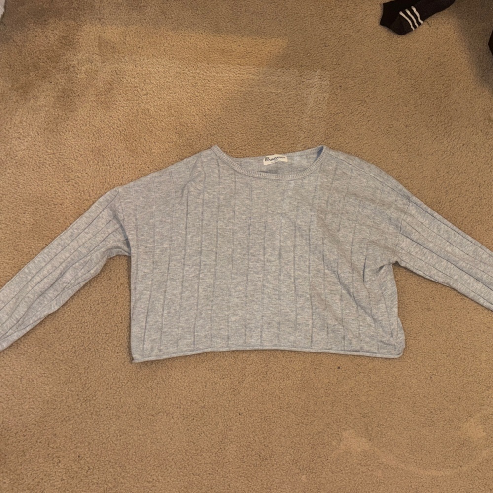 Light Blue Ribbed Crewneck Sweater crop - Women's